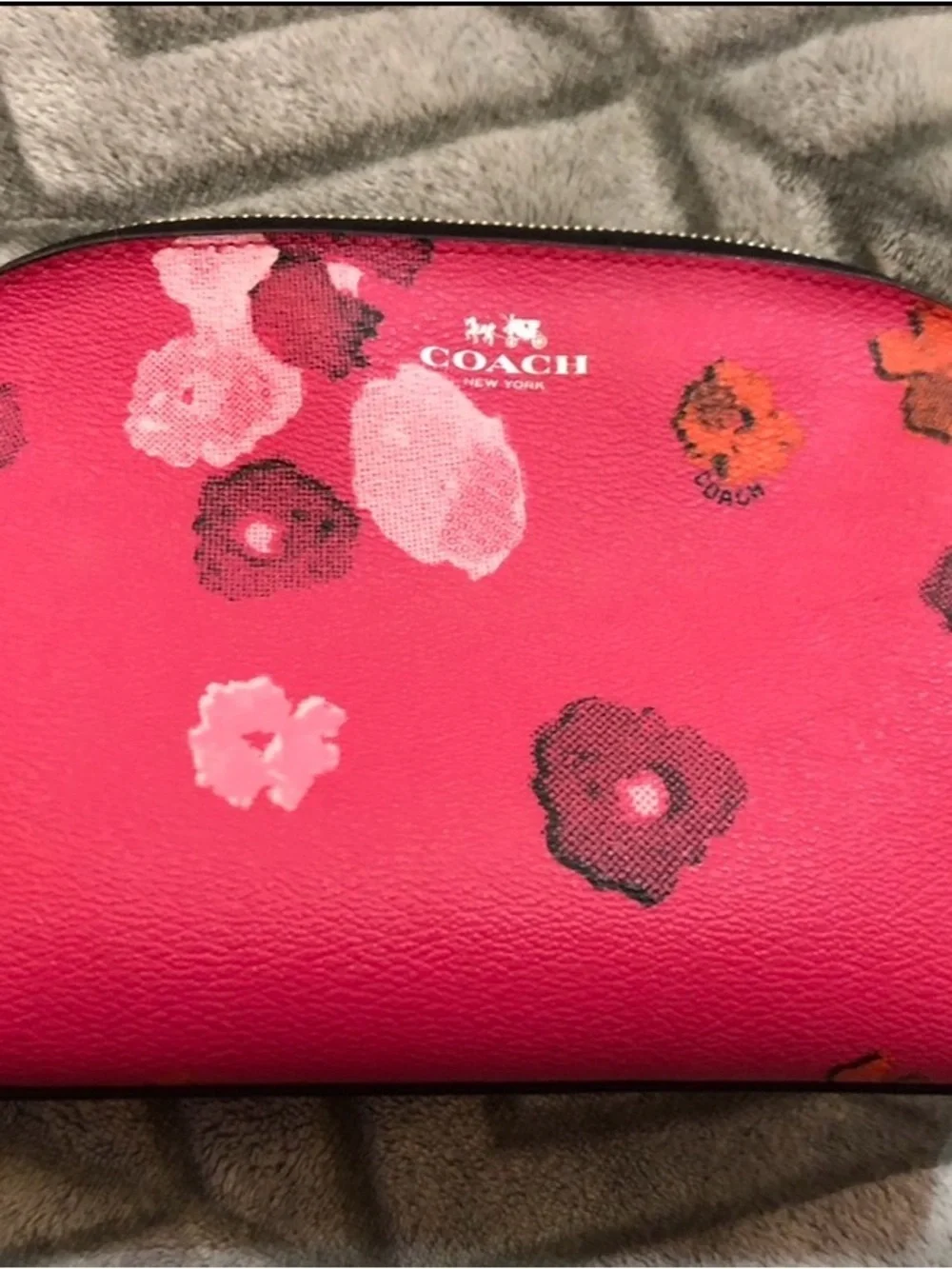Rare - Coach Confetti Pink Multi Floral Leather Cosmetic Pouch